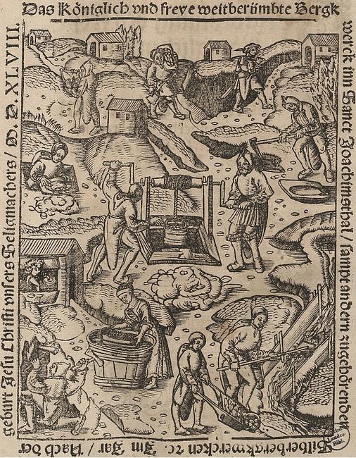 图3 - 16世纪约阿希姆斯塔尔的采矿业（图片来源：en.wikipedia.org）