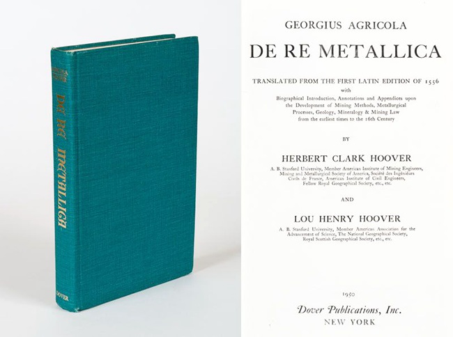 图12 - 1950年出版的由胡佛夫妇翻译的英文版《矿冶全书》（图片来源：www.timetraveller.ie）